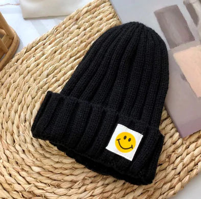 Baby Toddler Ribbed Knit Smile Face Beanie