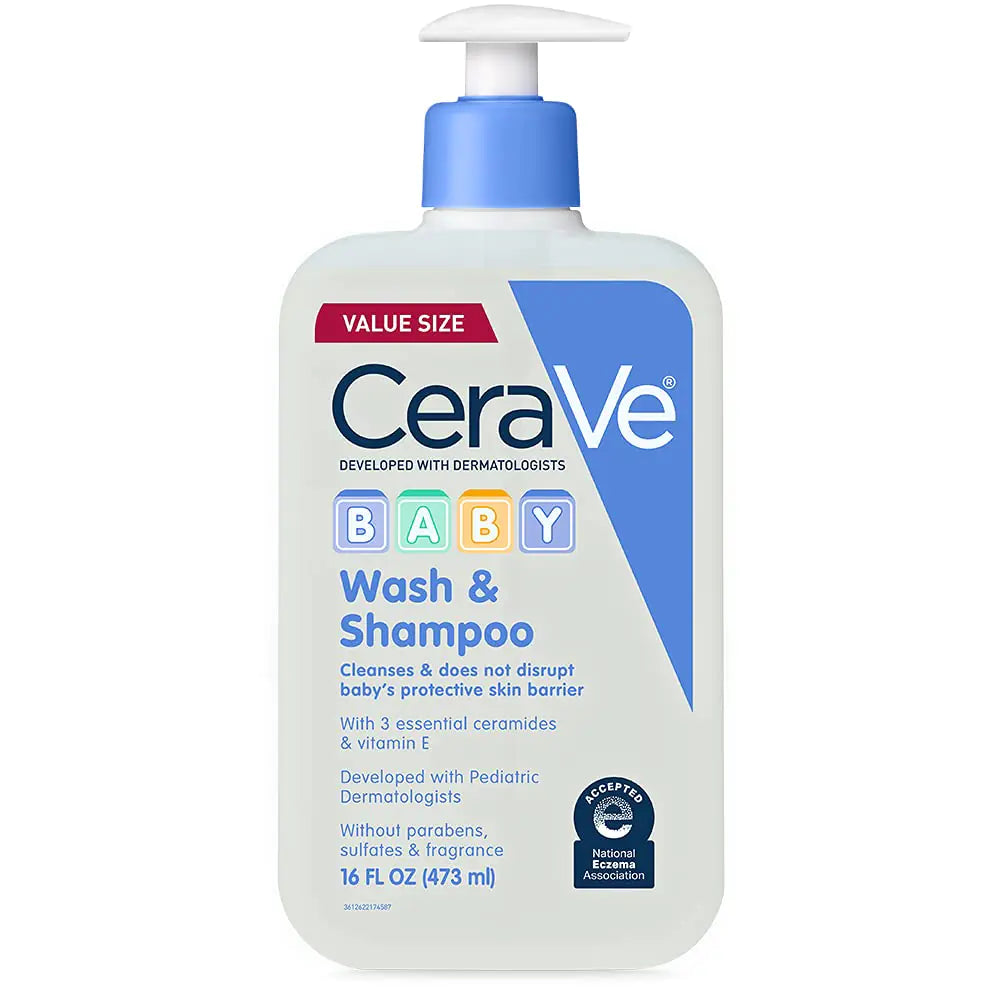 CeraVe Baby Wash & Shampoo | 2-in-1 Tear-Free for Skin Hair Fragrance, Paraben, Dye, Phthalates Sulfate Free Bath| Soap with Vitamin E 16 Ounce 1 Pound (Pack of 1)