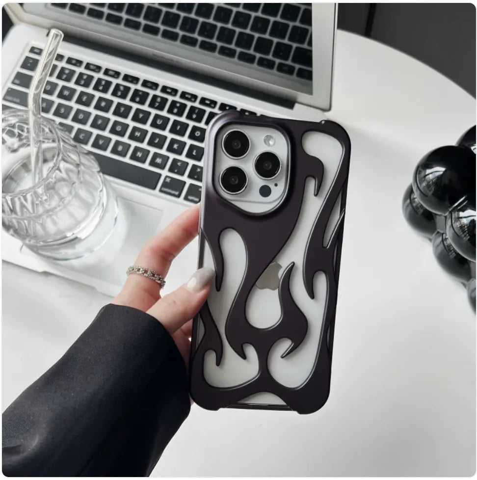 Electroplated Hollow Flame Pattern Soft Phone Case with Heat Dissipation