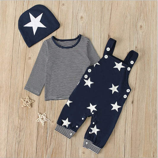 Newborn Baby Boy Clothes  Long Sleeve Tops + Suspender Pants + Hat