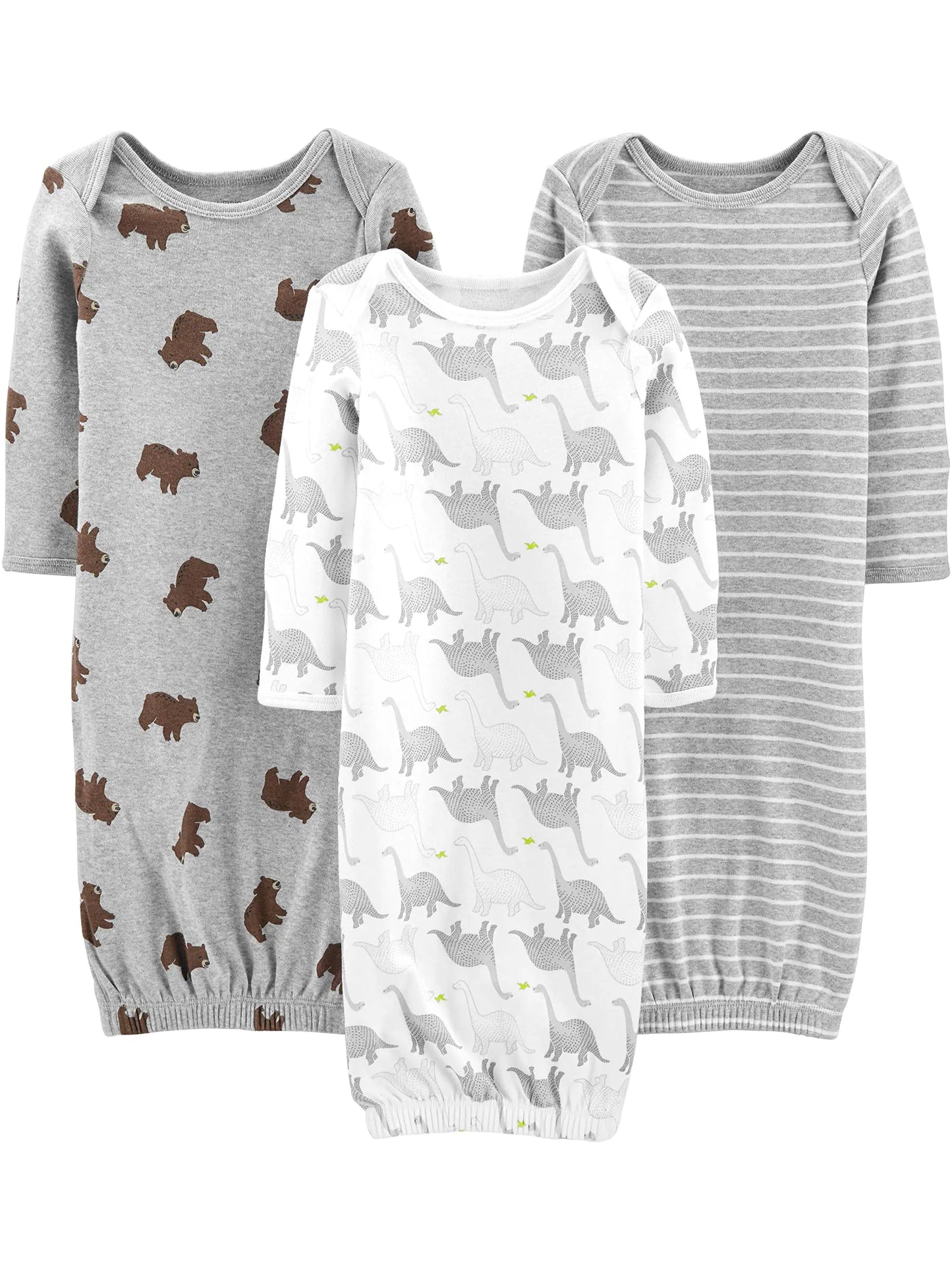 Simple Joys by Carter's Baby 3-Pack Neutral Cotton Sleeper Gown Newborn Bear/Dinosaur/Stripe