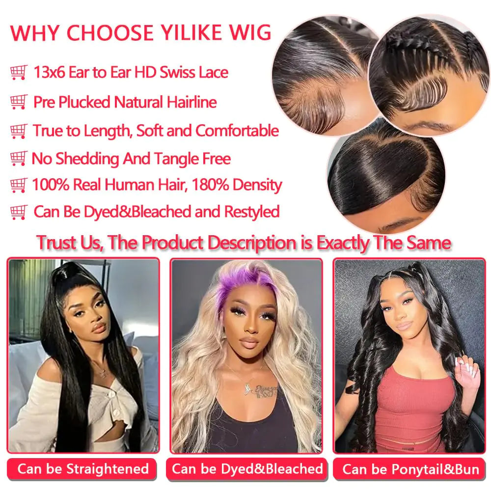 13x6 HD Lace Front Wigs Human Hair Pre Plucked 180% Density Body Wave Closure Wigs Human Hair for Women Human Hair Wig with Baby Hair Natural Color 24 Inch 13x6 Body Wave Human Hair Wig