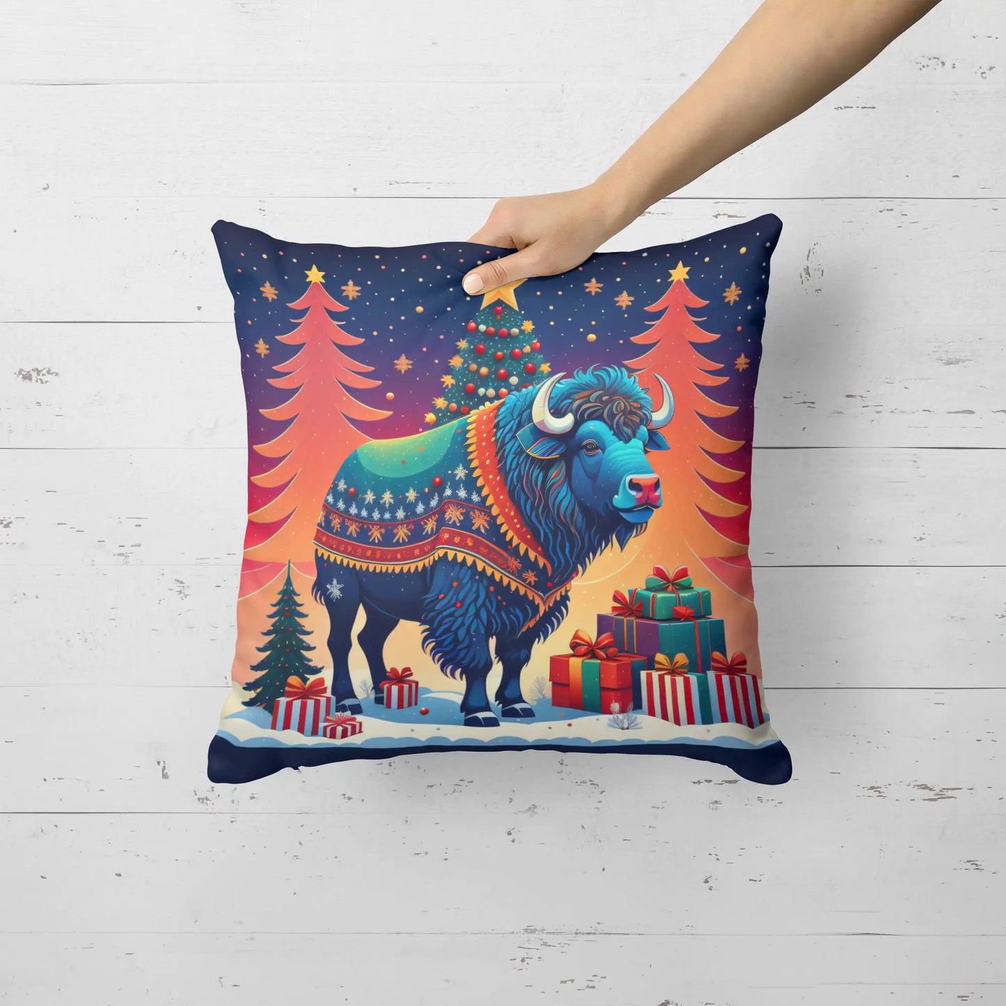 Buffalo Christmas Throw Pillow