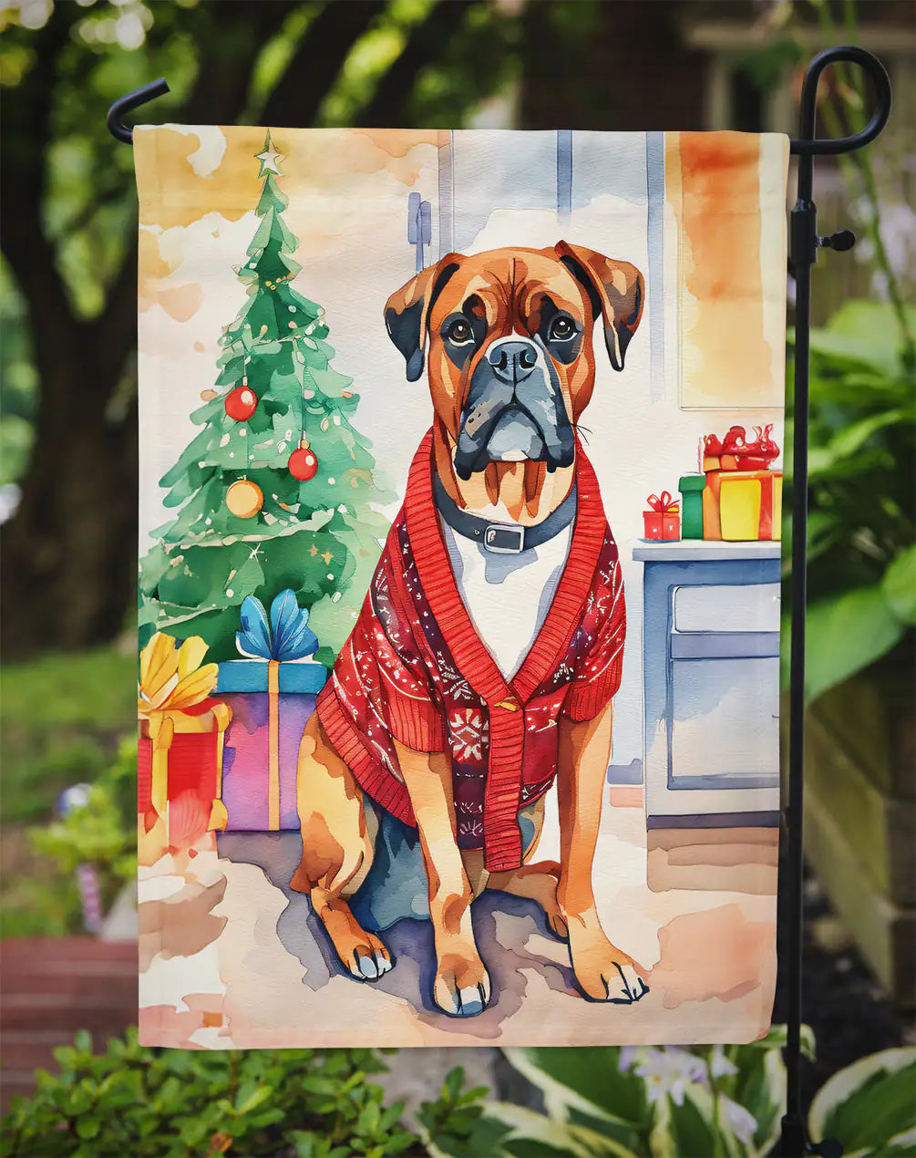 Boxer Christmas Garden Flag