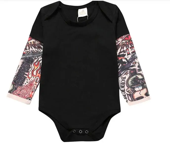 Baby Boys Romper Long Sleeve Tattoo Print