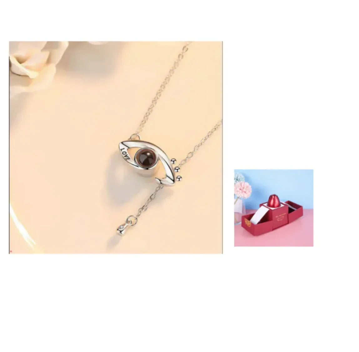 Metal Rose Jewelry Gift Box Necklace