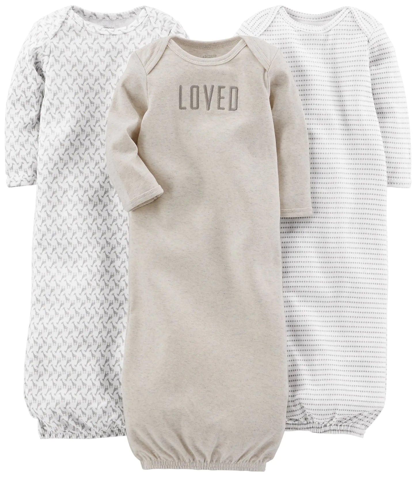 Simple Joys by Carter's Baby 3-Pack Neutral Cotton Sleeper Gown Newborn Bear/Dinosaur/Stripe