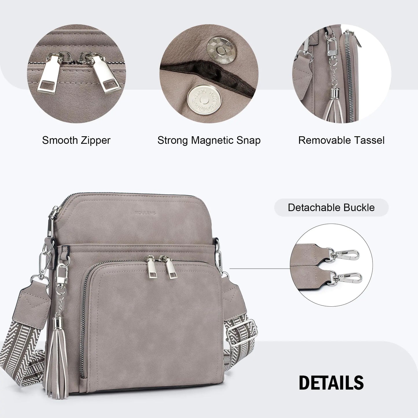 Crossbody Purse for Women,Lightweight Medium Crossbody Bag Soft Leather Women's Shoulder Handbags with Tassel Taupe