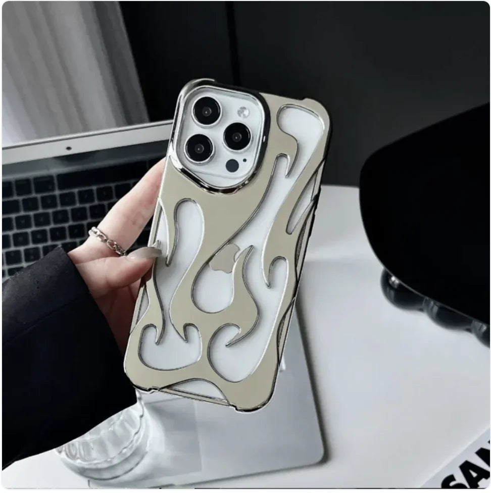 Electroplated Hollow Flame Pattern Soft Phone Case with Heat Dissipation