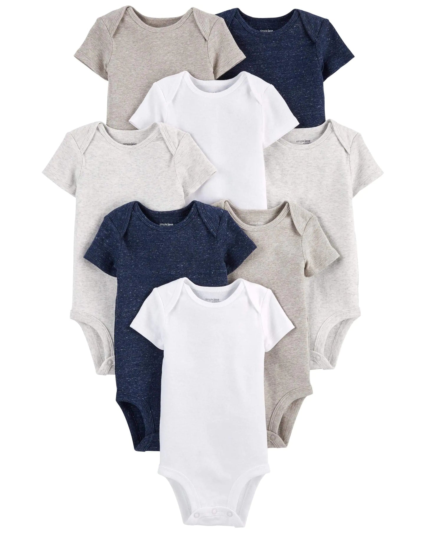 Simple Joys by Carter's unisex-baby 8-pack Short-sleeve Bodysuit 6-9 Months Navy Heather/White/Oatmeal