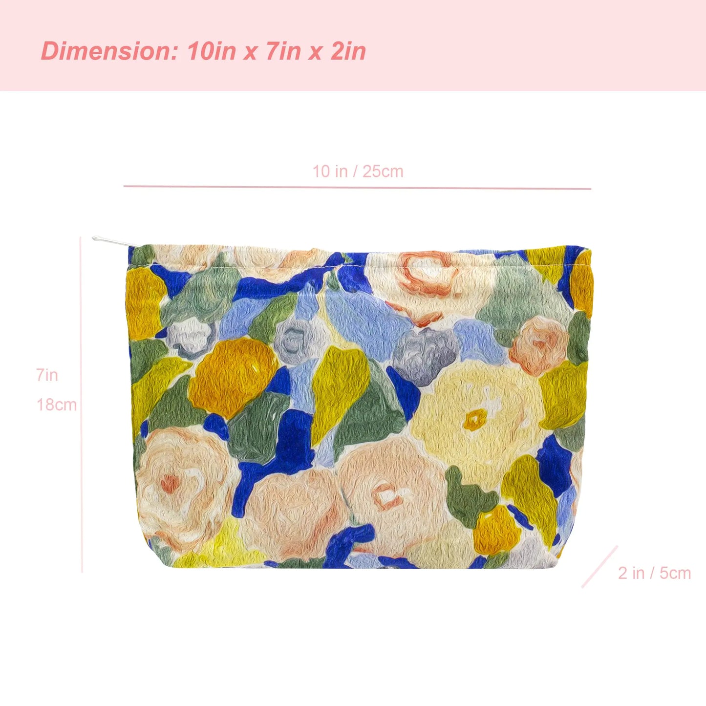 PAZIMIIK Floral Makeup Bag Large Cotton Zipper Pouch for Purse Travel Canvas Make Up Organizer for Women Cosmetic,Garden Blue Garden Blue