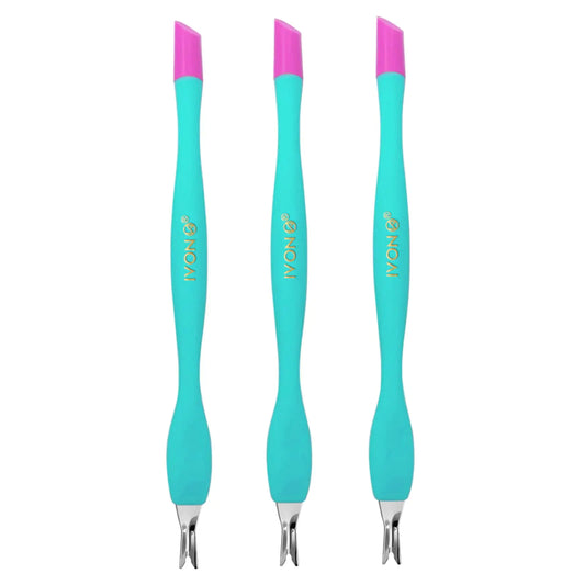 IVON 3pcs Cuticle Trimmer Pusher, Rubber Tip Soft on Nail Bed Green