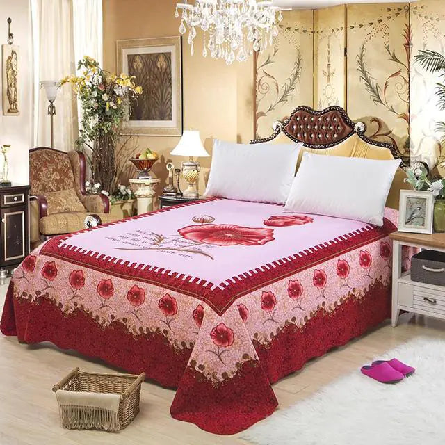 Chic Red Blossom Flowers Printed Watercolor Bed Sheet