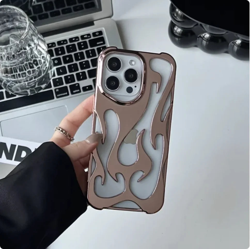 Electroplated Hollow Flame Pattern Soft Phone Case with Heat Dissipation