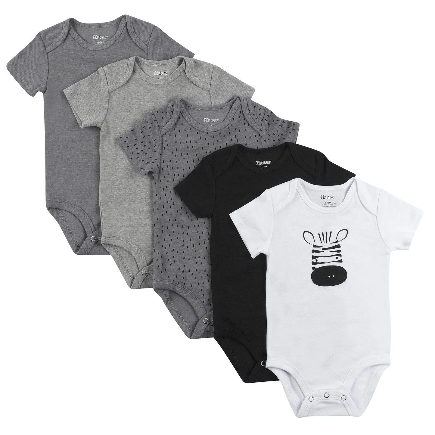 Hanes Baby and Toddler Ultimate Flexy Short Sleeve Bodysuit (5 Pack) 18-24 Months Grey/Black