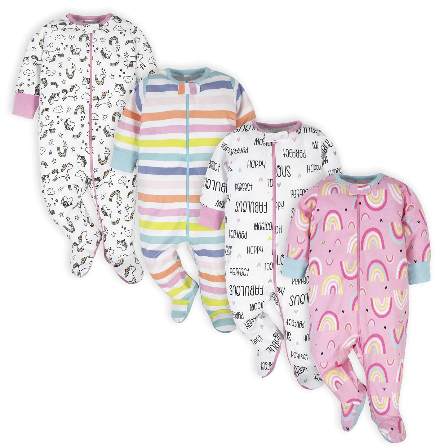 Onesies Brand baby-girls 4-pack Sleep 'N Play Footies Multi Pack 3-6 Months Pink Unicorns