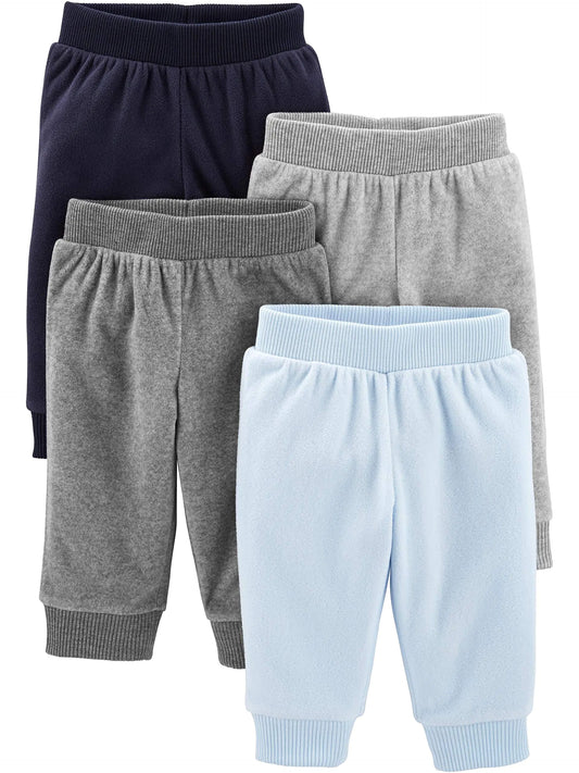 Simple Joys by Carter's Baby 4-Pack Fleece Pants 0-3 Months Dark Grey/Grey Heather/Light Blue/Navy