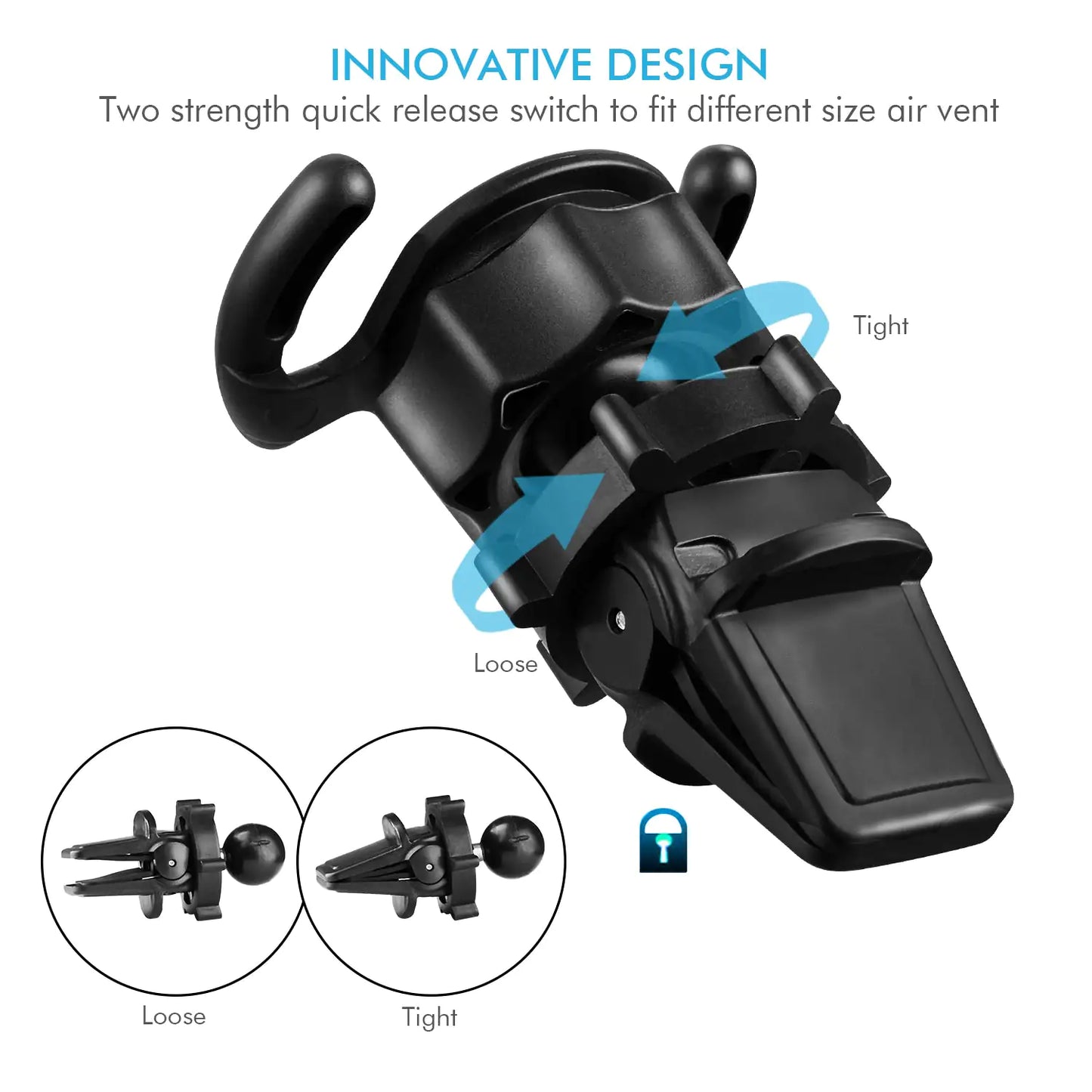 Air Vent Mount Phone Holder with Adjustable Switch Lock for Popsocket