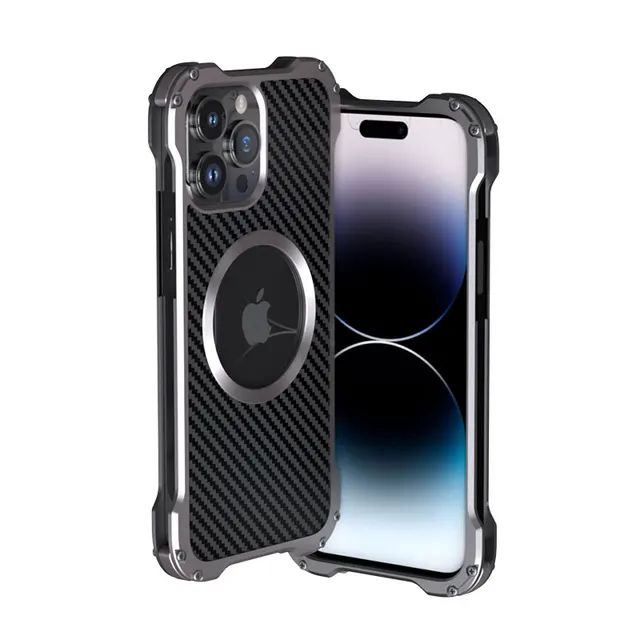 Heavy Duty Metal Carbon Fiber Phone Case For Iphone 12 13 14 15 Pro Max