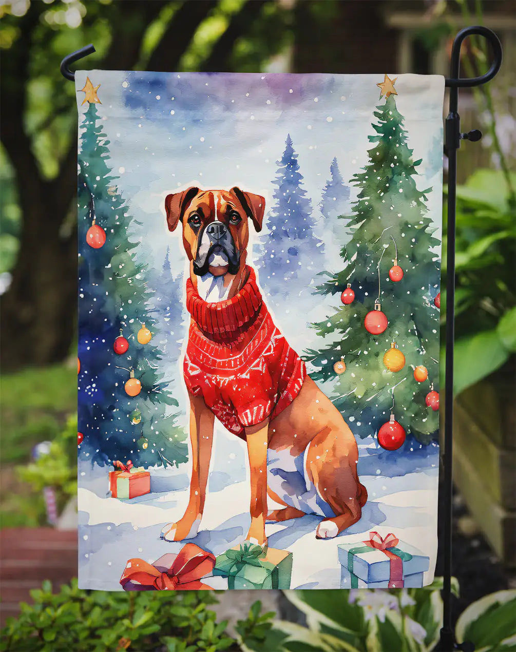 Boxer Christmas Garden Flag