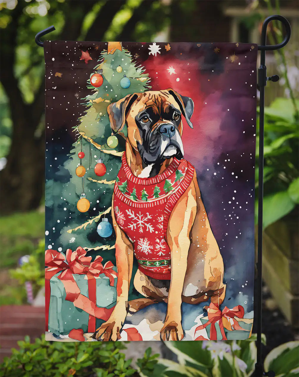 Boxer Christmas Garden Flag