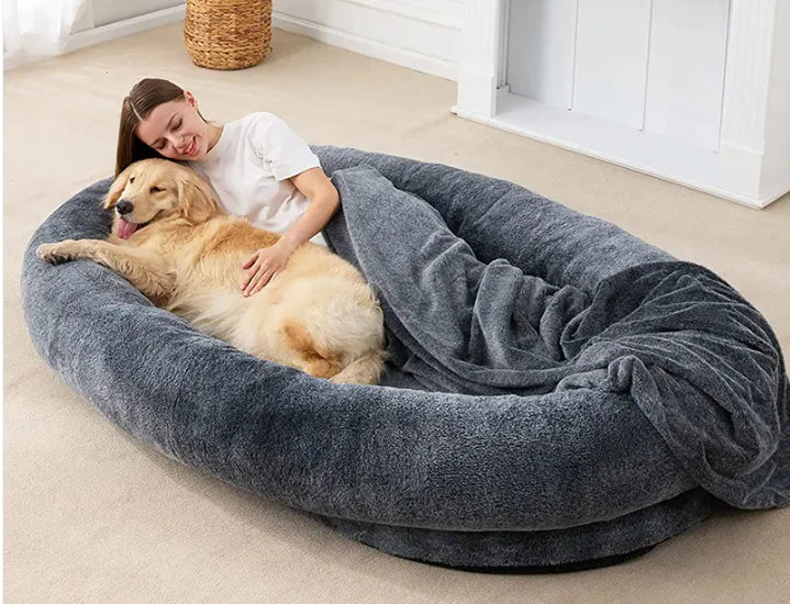 Large Human Short Plush Dog Bed