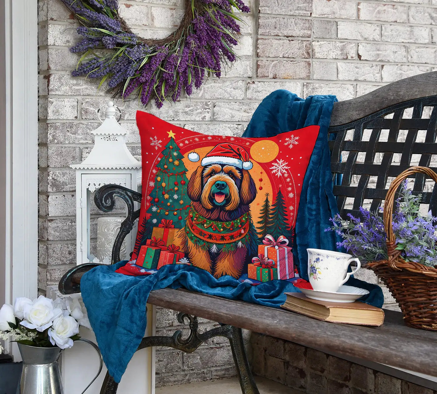 Briard Christmas Throw Pillow