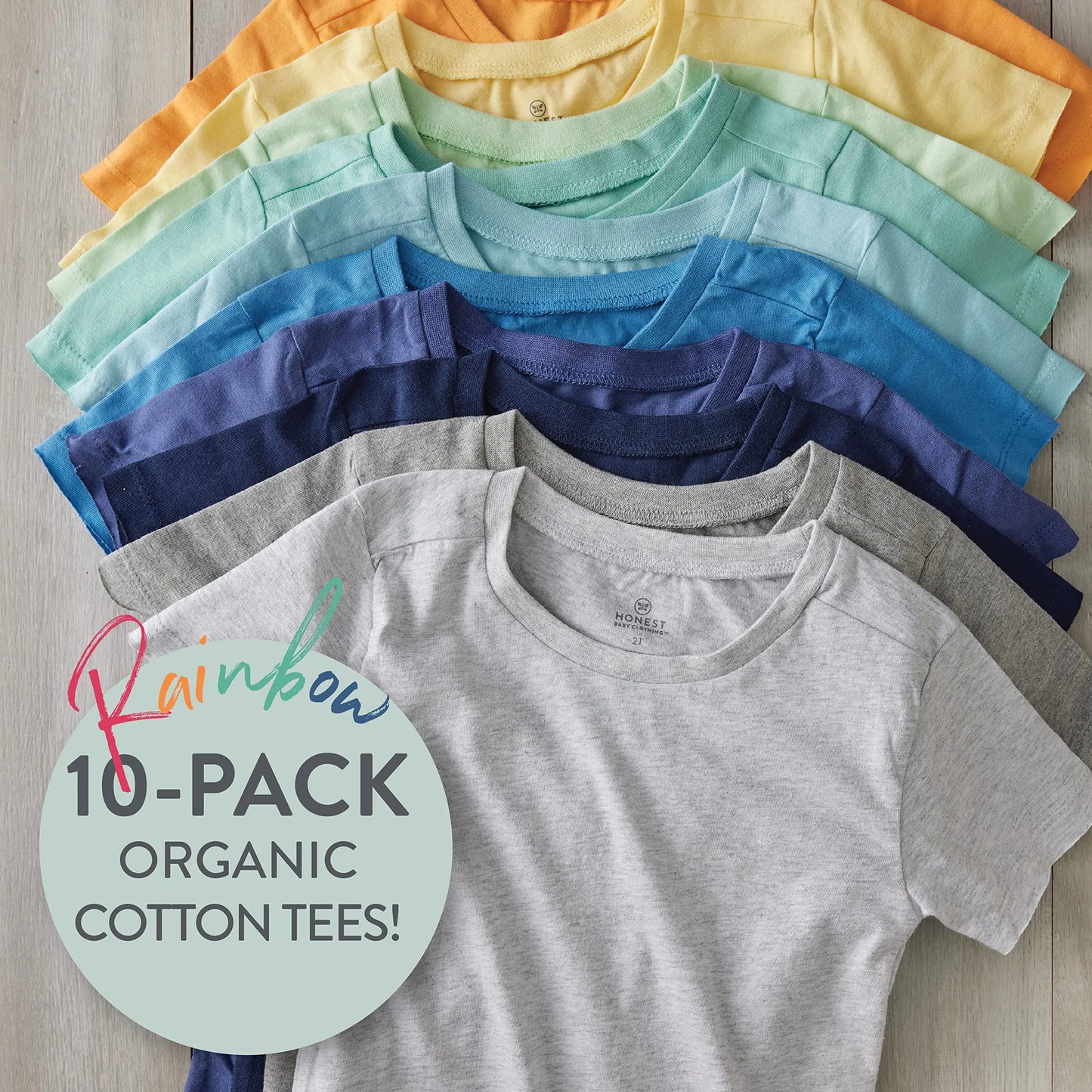 HonestBaby Multipack Short Sleeve T-Shirt Tee 100% Organic Cotton Infant Baby, Toddler, Little Kids Boys, Girls, Unisex 2T 10-pack Rainbow Boy