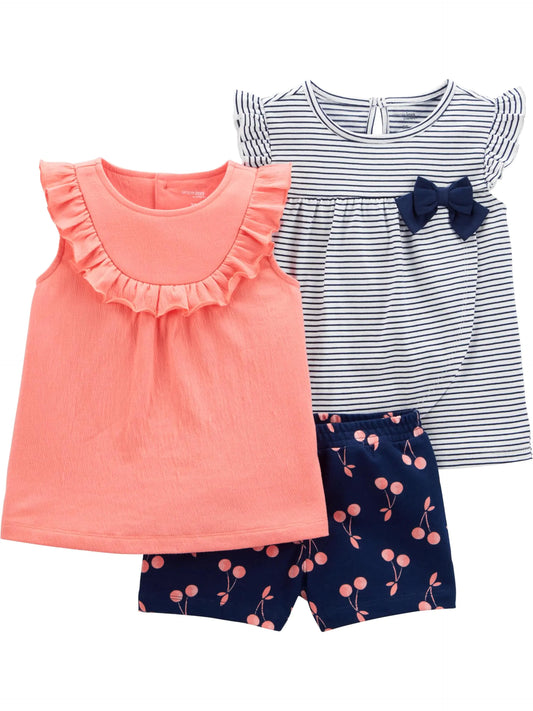 Simple Joys by Carter's baby-girls 3-piece Playwear Set 3T Navy Stripe/Cherry/Peach