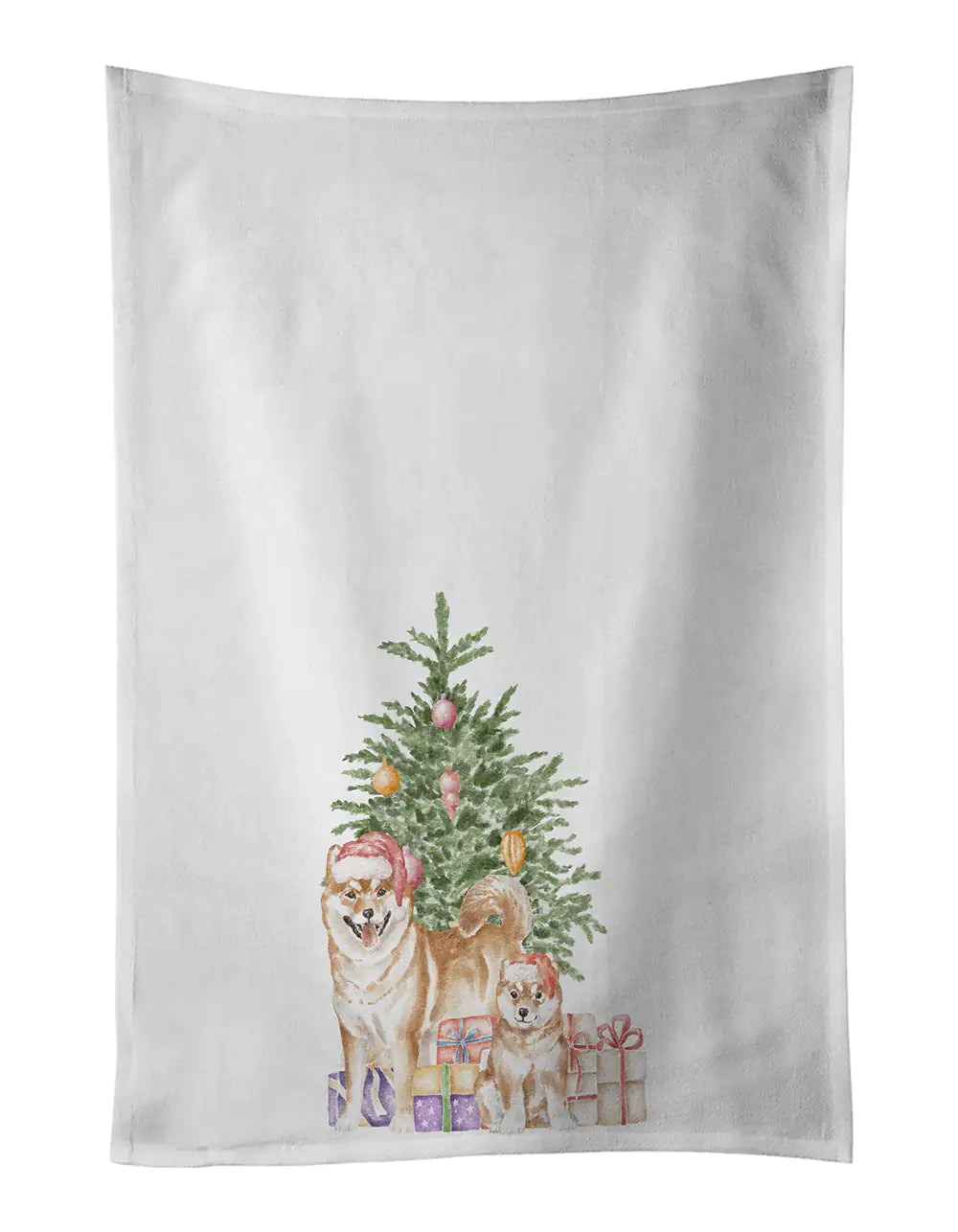 Shiba Inu Momma and Baby Christmas Presents and Tree Kitchen Towel Set of 2