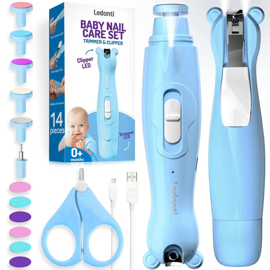 Baby Nail Trimmer Blue Electric USB Rechargeable Nail Clippers with Led Light