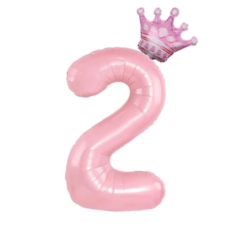 32inch Pastel Baby Blue Pink Foil Number Balloon With Crown 1 2 3 4 5 6 7  Birthday Party Baby Shower Wedding Decoration