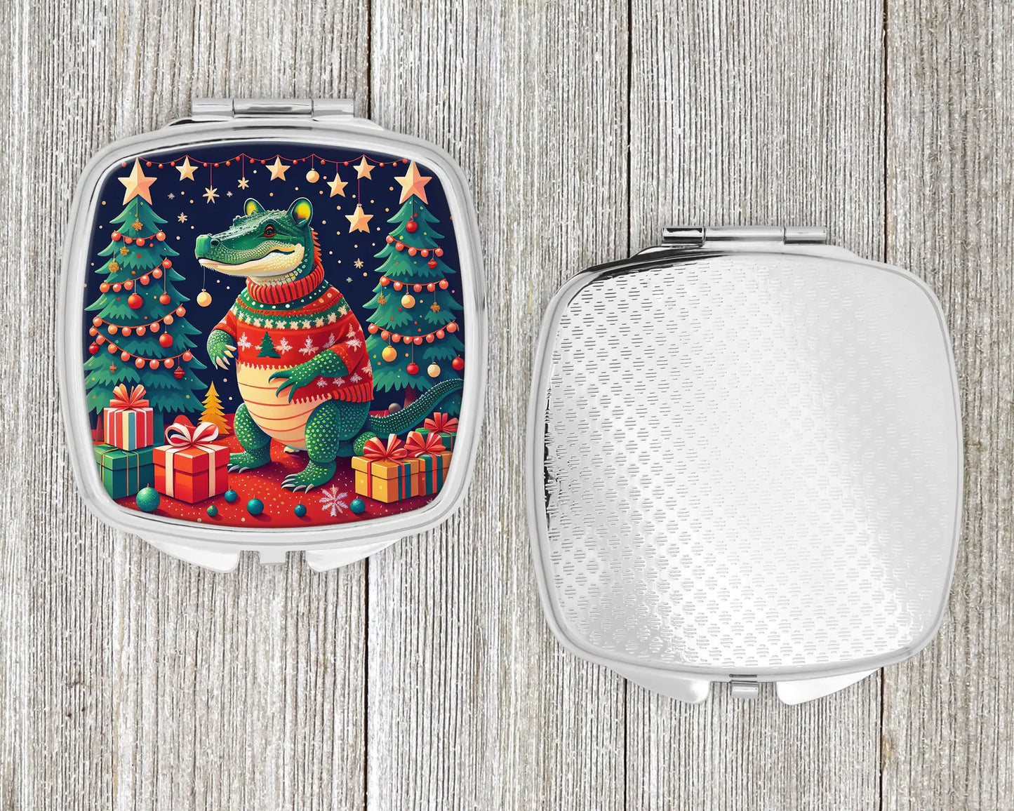 Alligator Christmas Compact Mirror