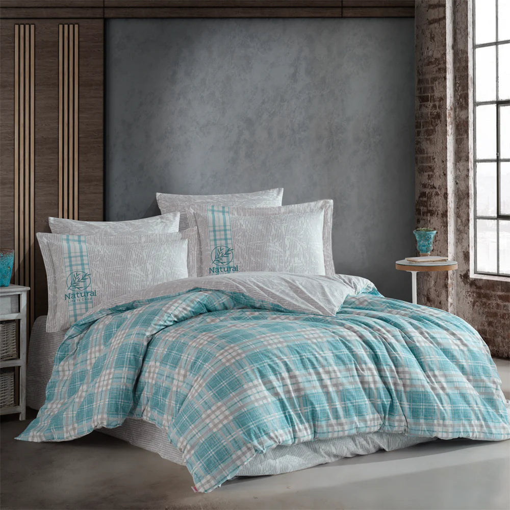 Hobby denim turquoise - poplin double bed linen set