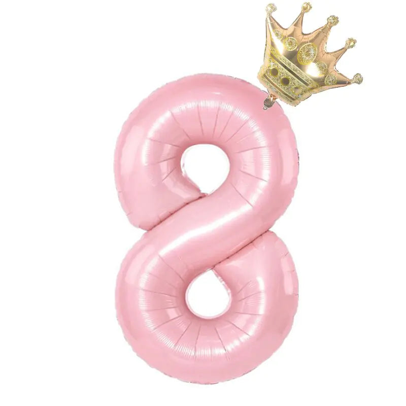 32inch Pastel Baby Blue Pink Foil Number Balloon With Crown 1 2 3 4 5 6 7  Birthday Party Baby Shower Wedding Decoration