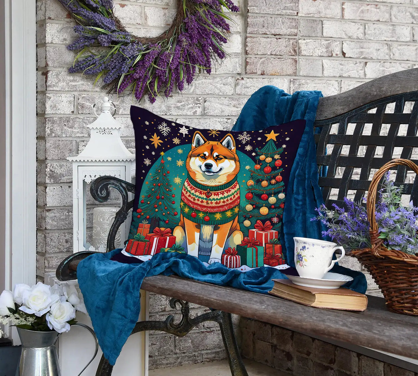 Akita Christmas Throw Pillow