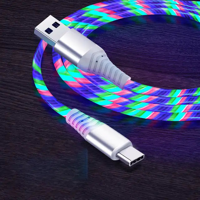 3A Glowing Cable Micro USB Type C Cable Fast Charging For iPhone  LED light phone Chargers