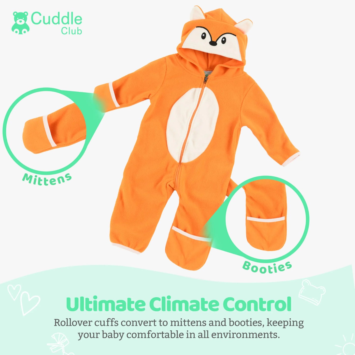 Fleece Baby Bunting Bodysuit – Infant One Piece Kids Hooded Romper Outerwear Toddler Jacket 0-3 Months Fox