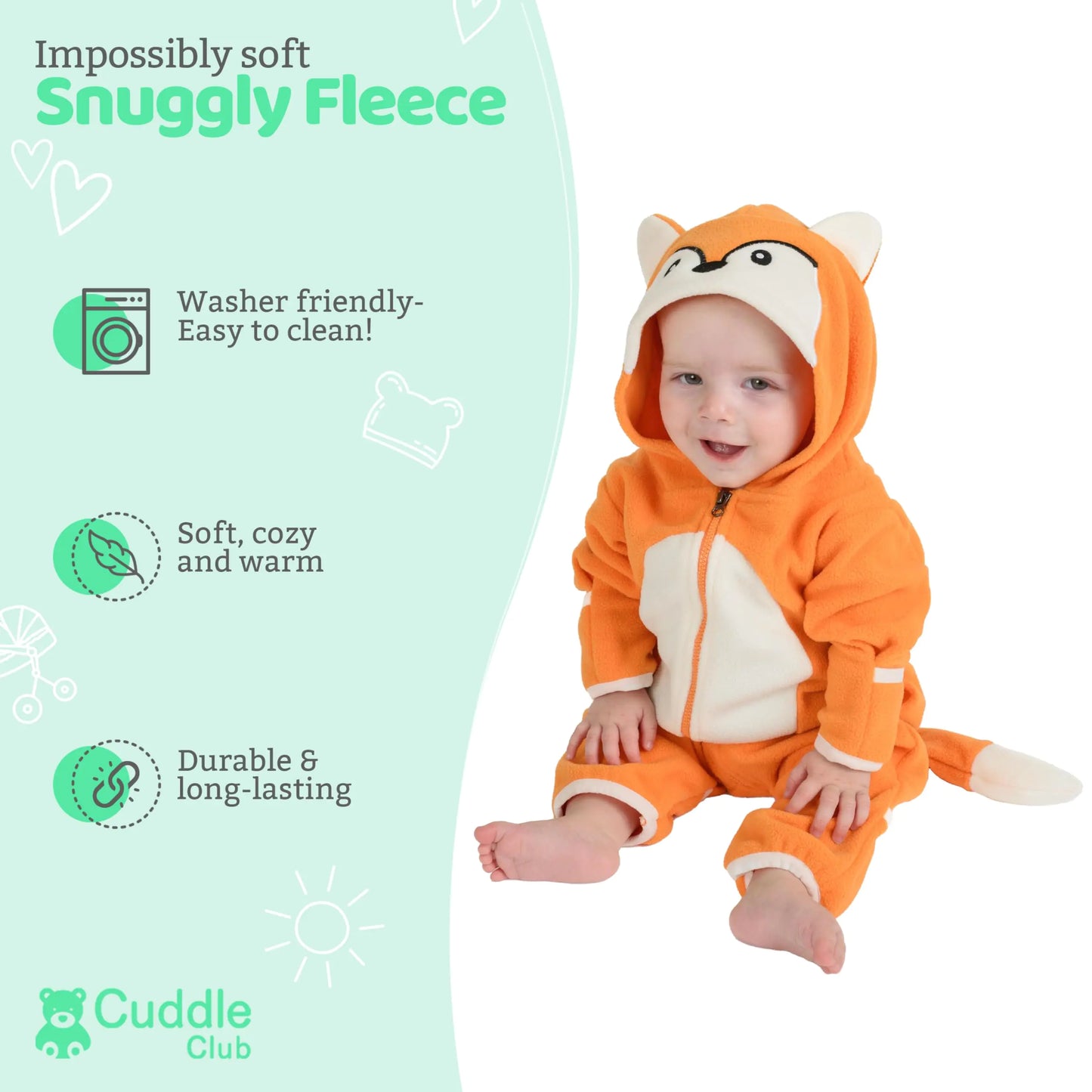 Fleece Baby Bunting Bodysuit – Infant One Piece Kids Hooded Romper Outerwear Toddler Jacket 0-3 Months Fox