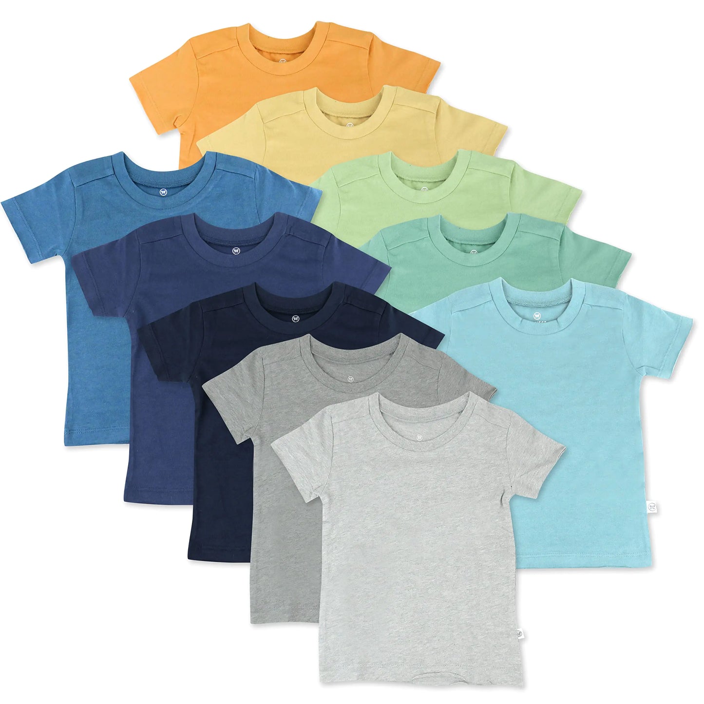 HonestBaby Multipack Short Sleeve T-Shirt Tee 100% Organic Cotton Infant Baby, Toddler, Little Kids Boys, Girls, Unisex 2T 10-pack Rainbow Boy