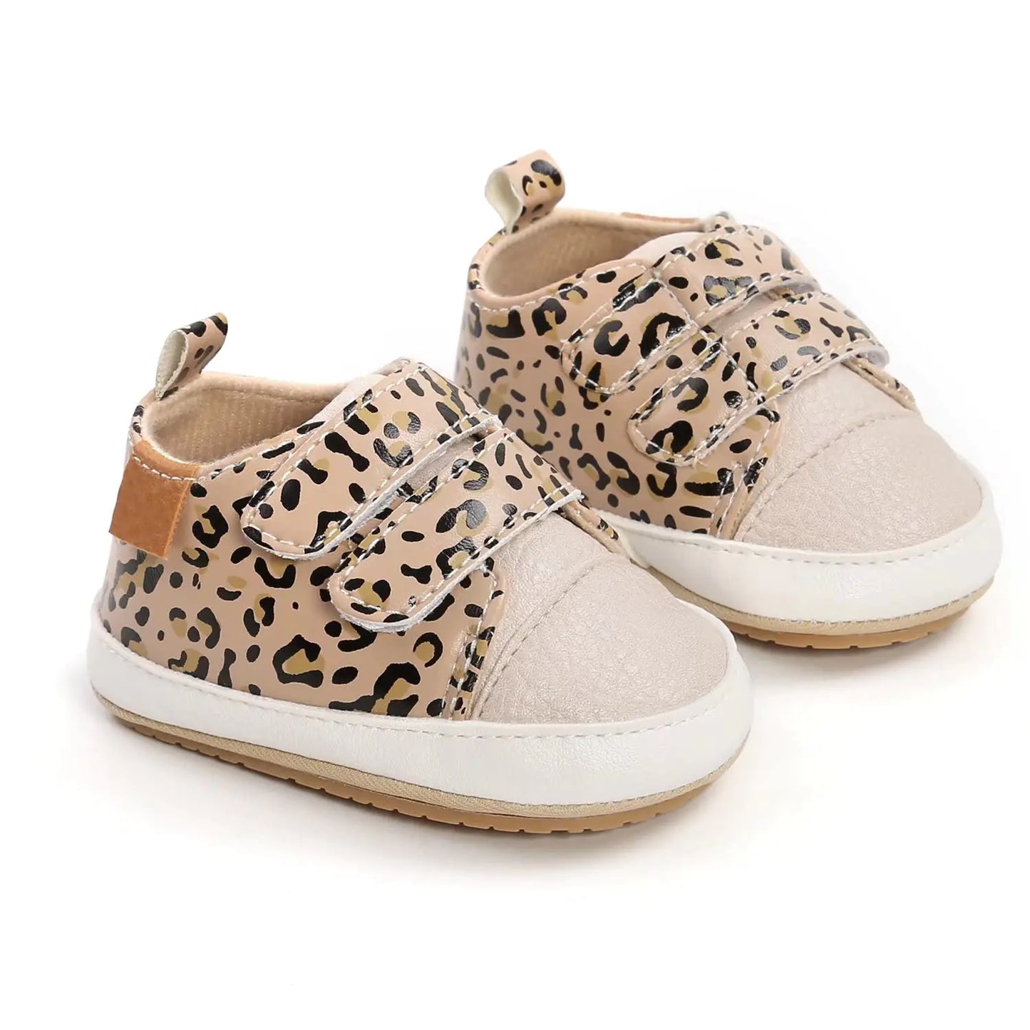 Baby Boys Girls Shoes Non-Slip Rubber Sole High-Top PU Leather Sneakers Infant First Walking Shoes Toddler Crib Shoes Newborn Loafers Flats 6-12 Months Infant A/Leopard