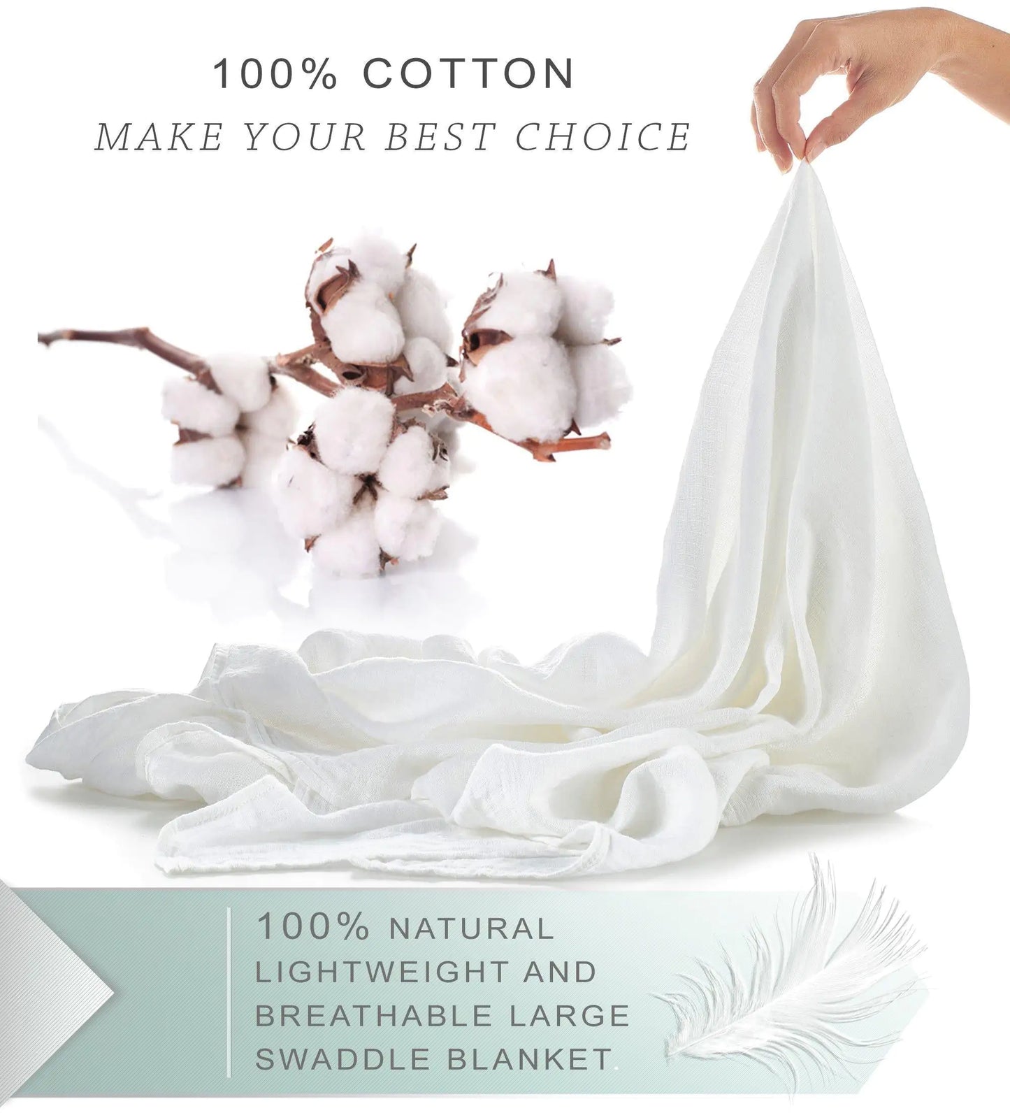 White Muslin Baby Swaddle Blanket 100% Organic Cotton Perfect for Swaddling