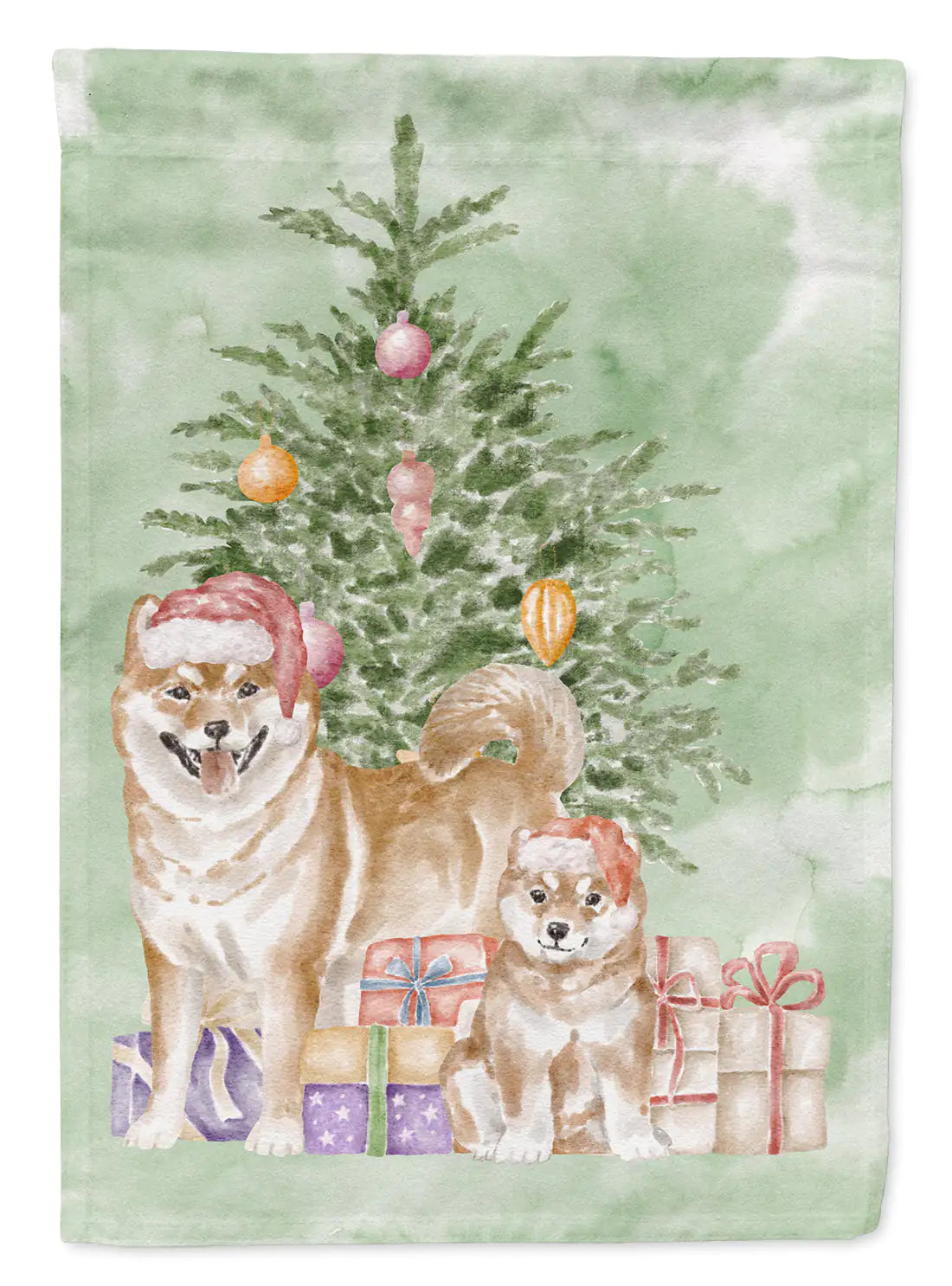 Shiba Inu Momma and Baby Christmas Presents and Tree Garden Flag