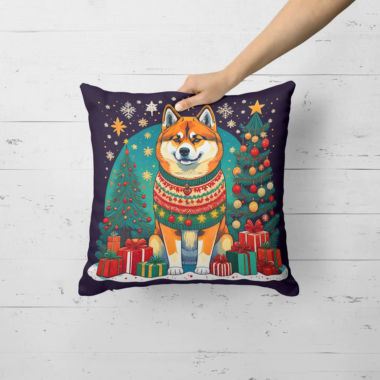 Akita Christmas Throw Pillow