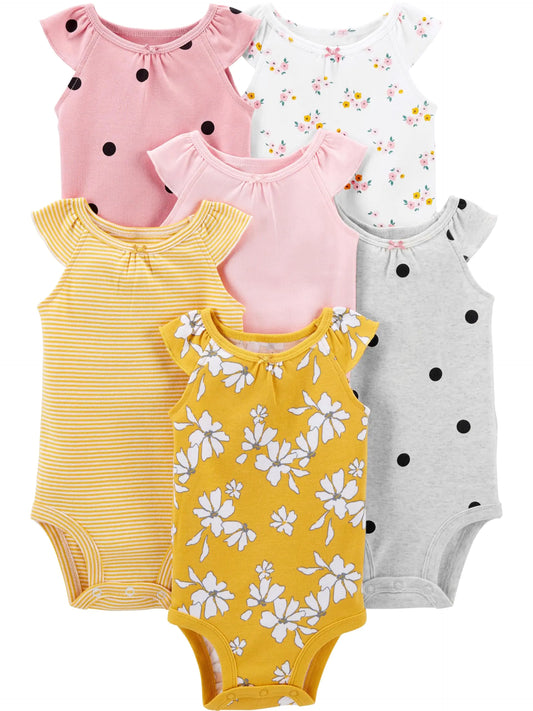 Simple Joys by Carter's baby-girls 6-pack Short-sleeve Bodysuit 6-9 Months Multicolor/Dots/Floral/Stripe