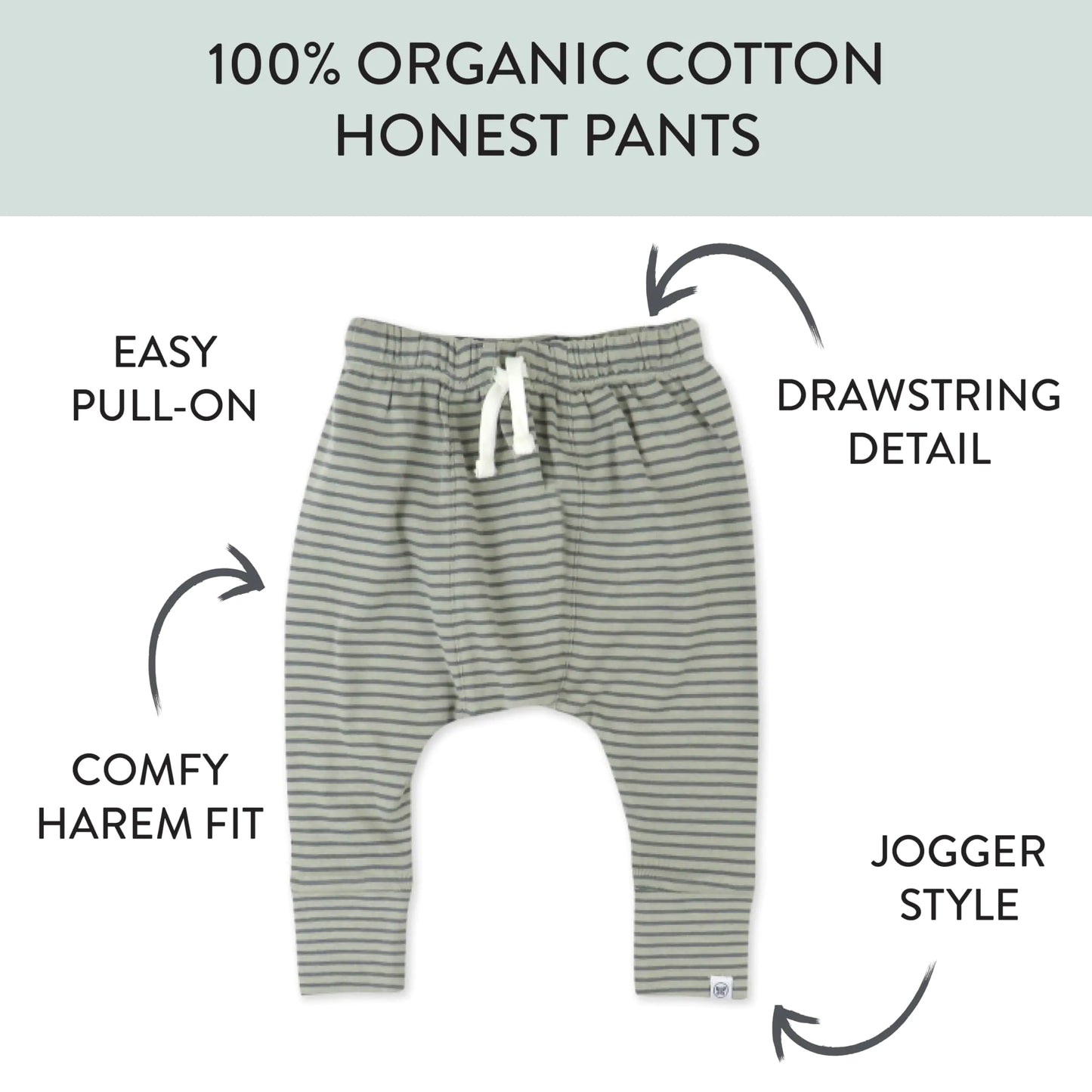 HonestBaby Honest Pants Joggers Pull on 100% Organic Cotton for Infant Baby and Toddler, Boys, Girls, Unisex 7 Years Mini Stripe Khaki 2