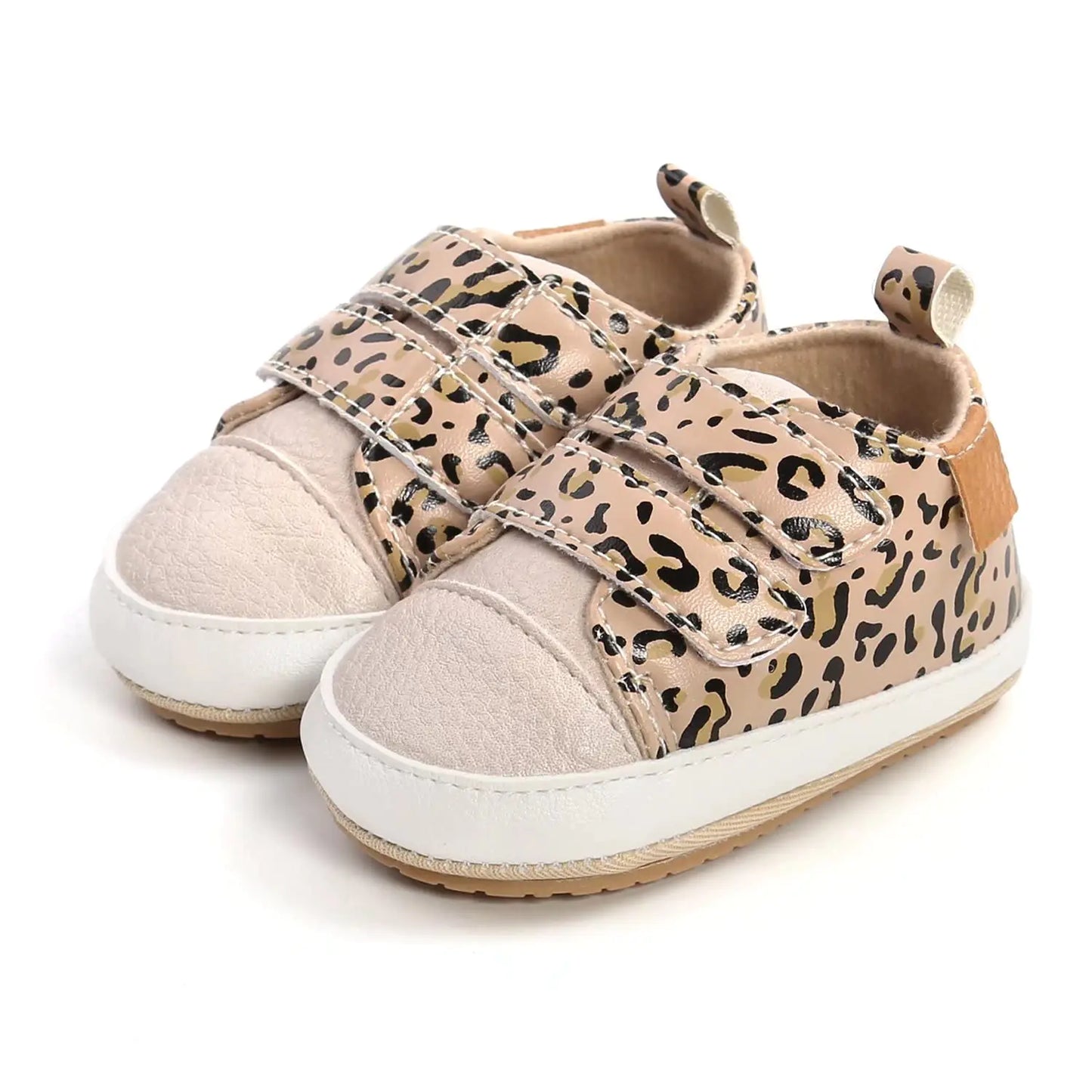 Baby Boys Girls Shoes Non-Slip Rubber Sole High-Top PU Leather Sneakers Infant First Walking Shoes Toddler Crib Shoes Newborn Loafers Flats 6-12 Months Infant A/Leopard