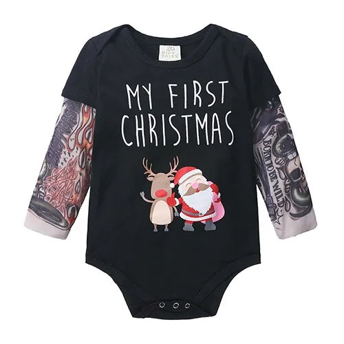 Baby Boys Romper Long Sleeve Tattoo Print