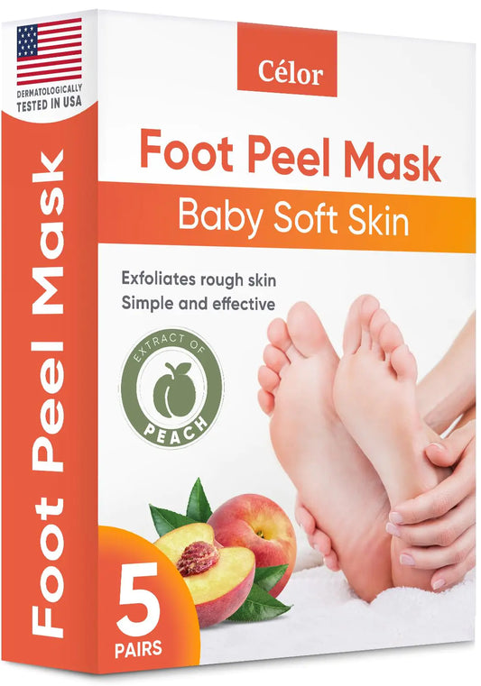 Foot Peel Mask (5 Pairs) - Foot Mask for Baby Soft Skin - Remove Dead Skin, Dry, Cracked Feet & Callus, Foot Spa, Made with Aloe Vera Extract for Women and Men Feet Peeling Mask Exfoliating, Peach 5 Pair (Pack of 1)