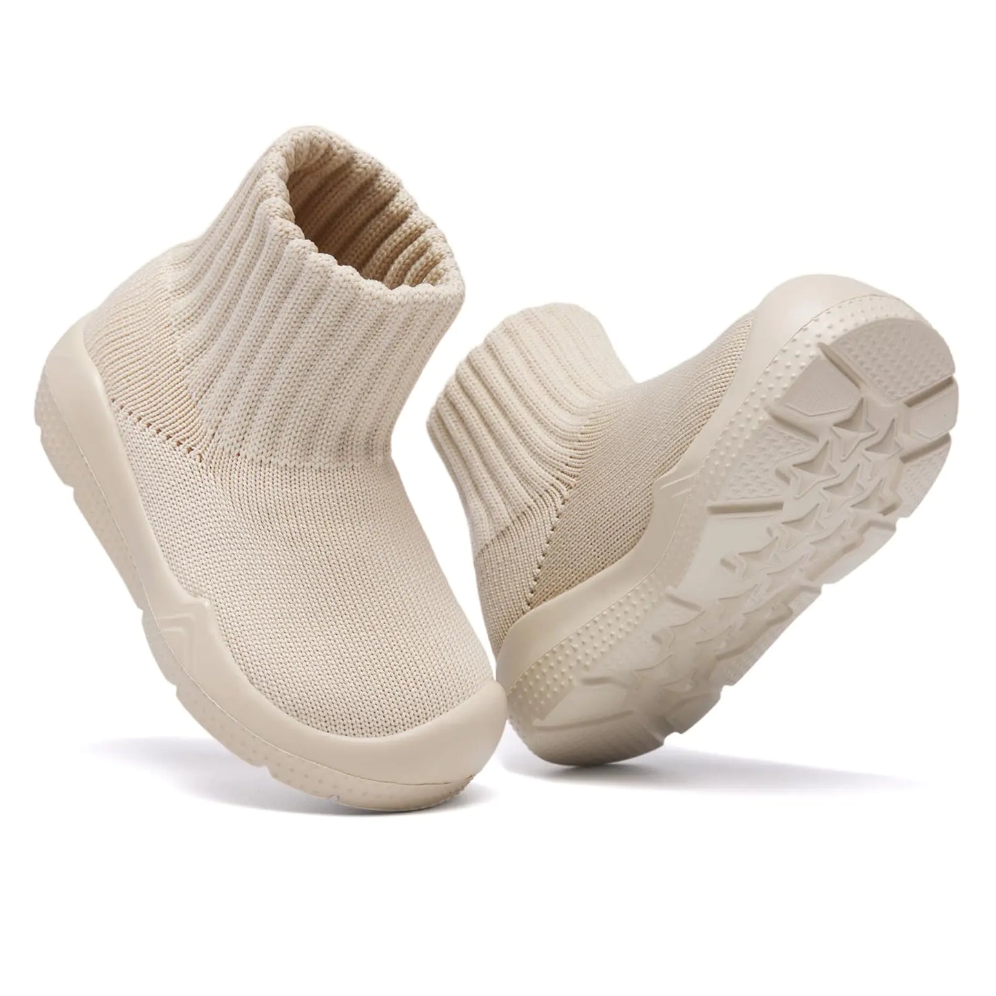 MORENDL Baby Sock Shoes Toddler Walking Shoes Infant Slippers Boys & Girls Non-Slip Sneakers 6-9 Months Infant Creamy White